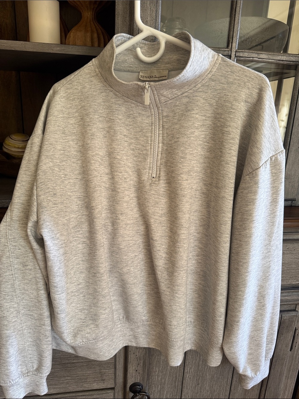 Zenana Outfitters Light Heather Gray Half-Zip Pullover Sweatshirt